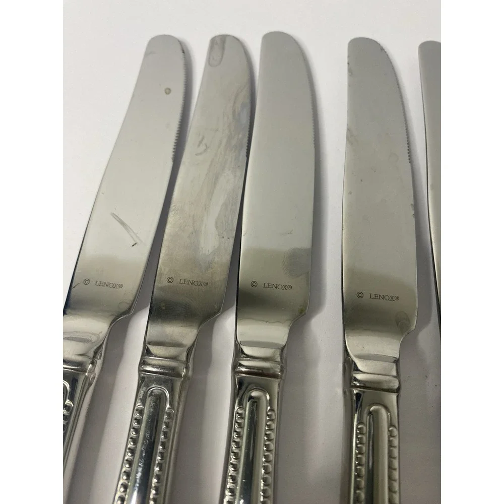 8 Dinner Knives Hollow Lenox BEAD Glossy Plume Tip Stainless 9 1/4